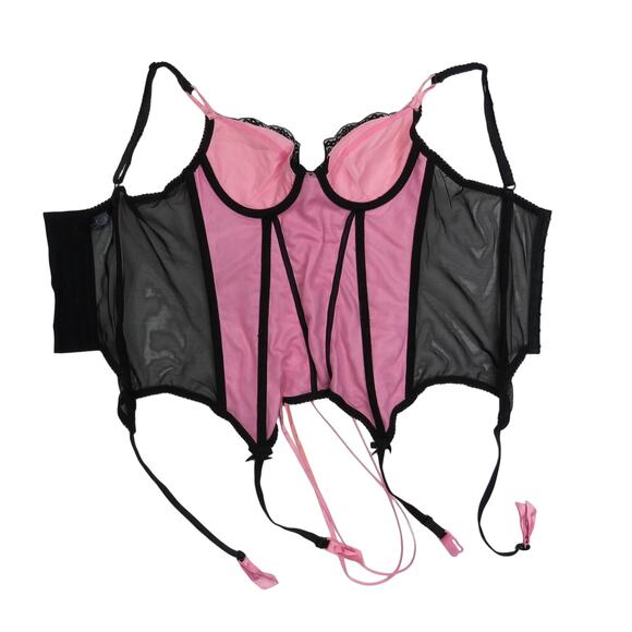 Ann Summers Y2k Vintage Pink and Black Lace Corset with Garters 34A - Picture 6 of 7